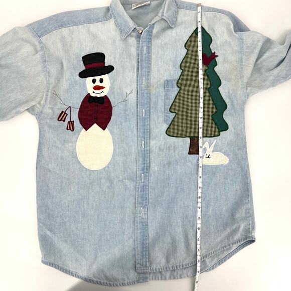 Crystal Springs Vintage Chambray Holiday Applique Denim Button Up Shirt Size S - Picture 6 of 9